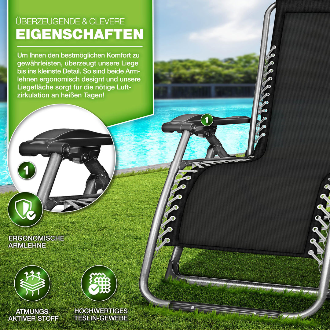 Liegestuhl klappbar mit Polster bis 200 kg Tragkraft anthrazit - Bild 4