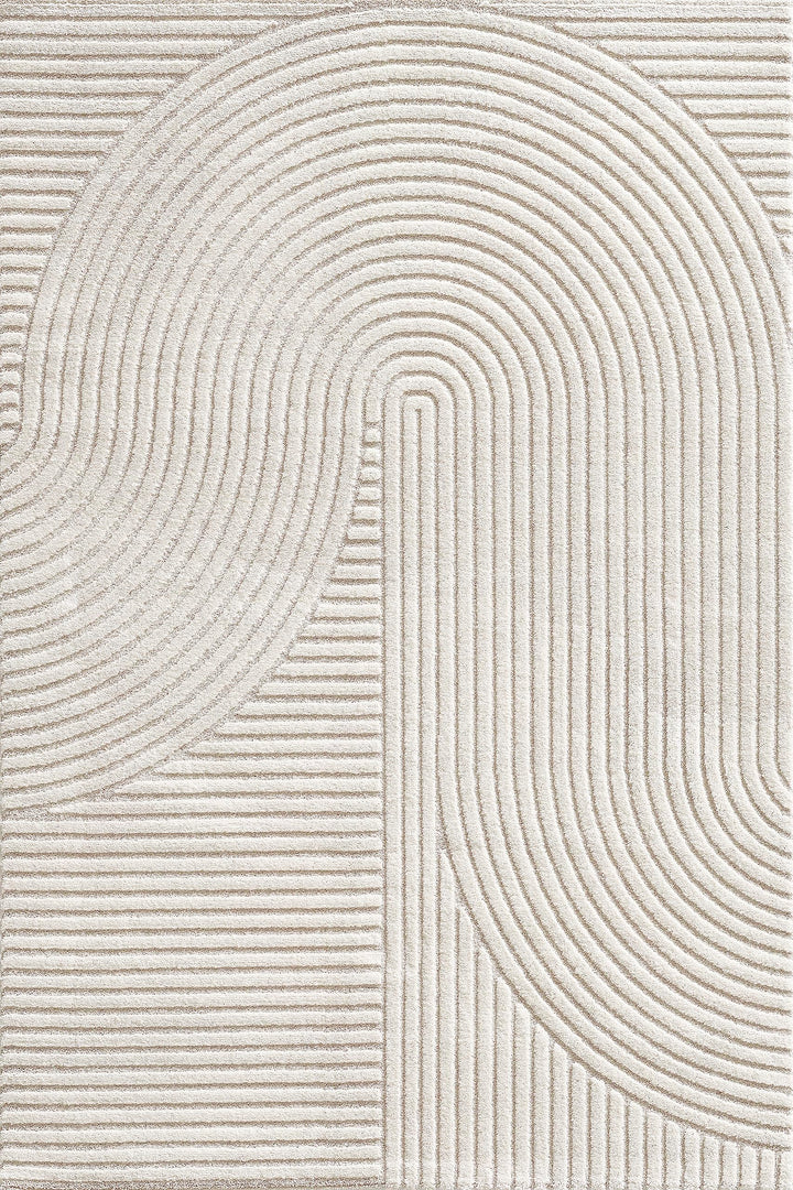 Kurzflor Teppich Hoch-Tief-Struktur 3D-Effekt Creme 200x290 cm - Bild 3