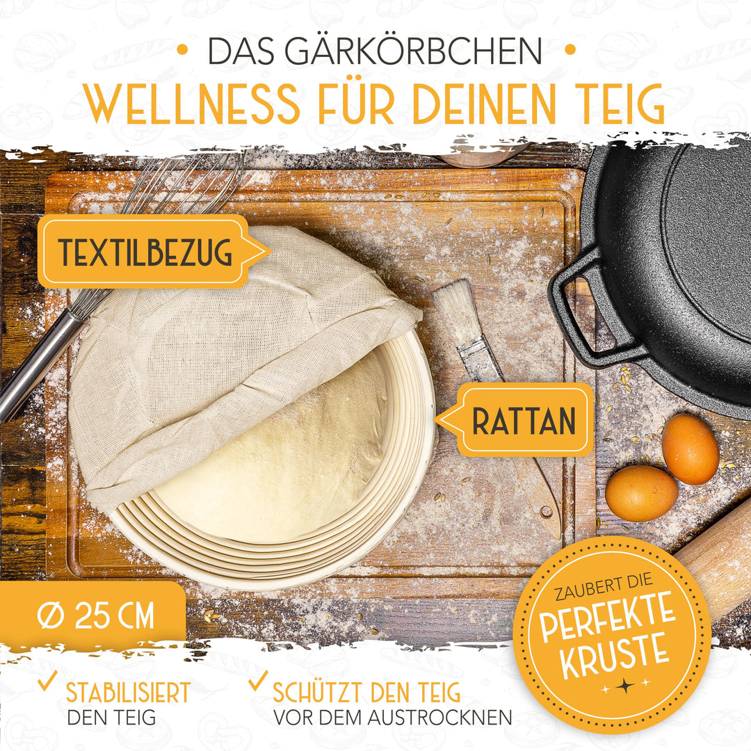 Brotbacktopf Gusseisen 26 cm mit Gärkörbchen Rattan-Set - Bild 4