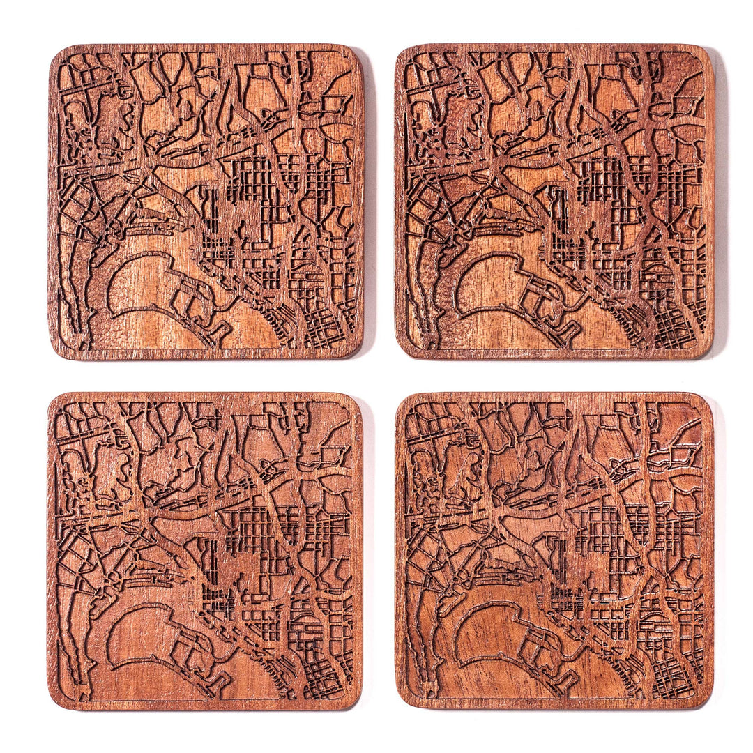 Untersetzer Sapeli-Holz mit Stadtkarte San Diego 4er-Set