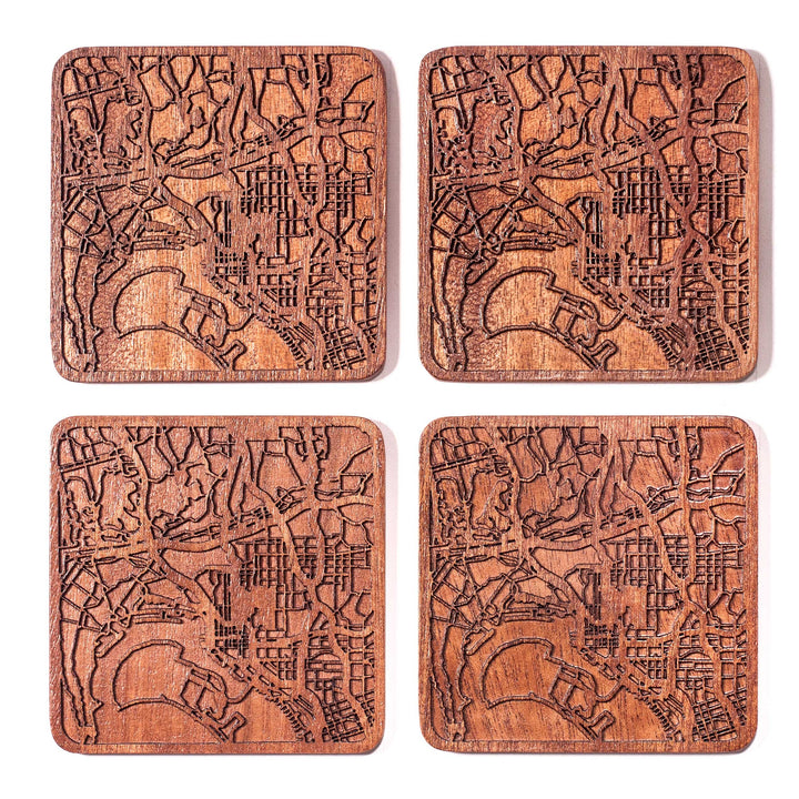 Untersetzer Sapeli-Holz mit Stadtkarte San Diego 4er-Set