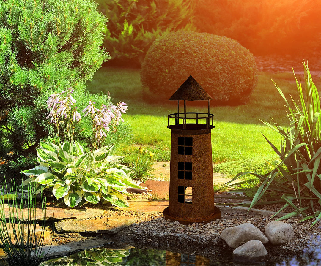 Leuchtturm Deko Skulptur Edelrost Metall für Garten und Terrasse - Bild 3