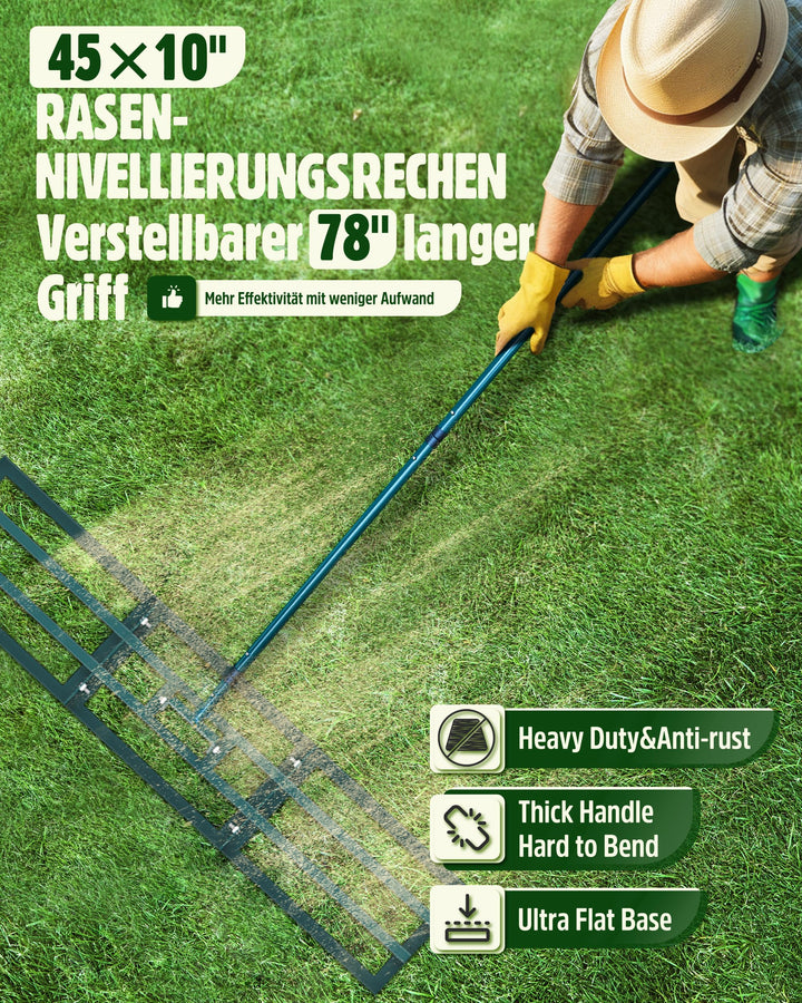 Rasen-Nivellierrechen 114x25cm mit 198cm Stiel für Garten und Rasen - Bild 2