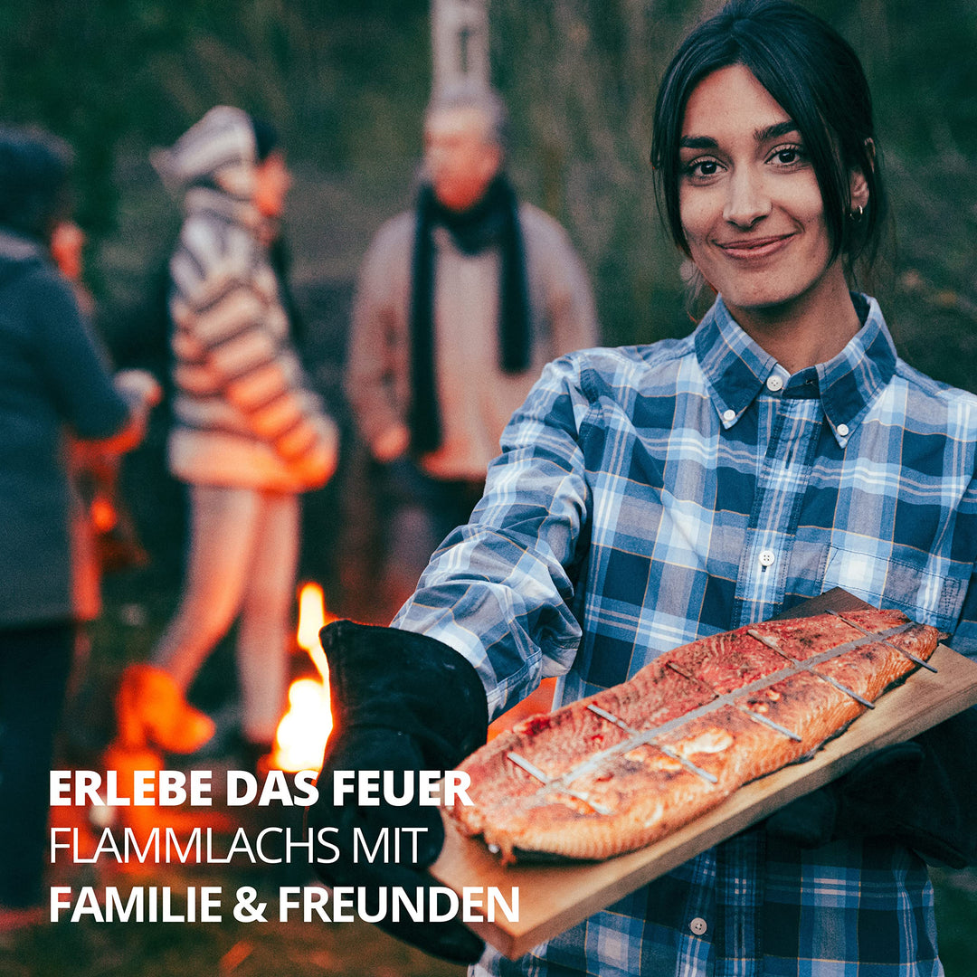 Flammlachsbrett Birkenholz mit Edelstahl-Halterung und Winkelsystem - Bild 5