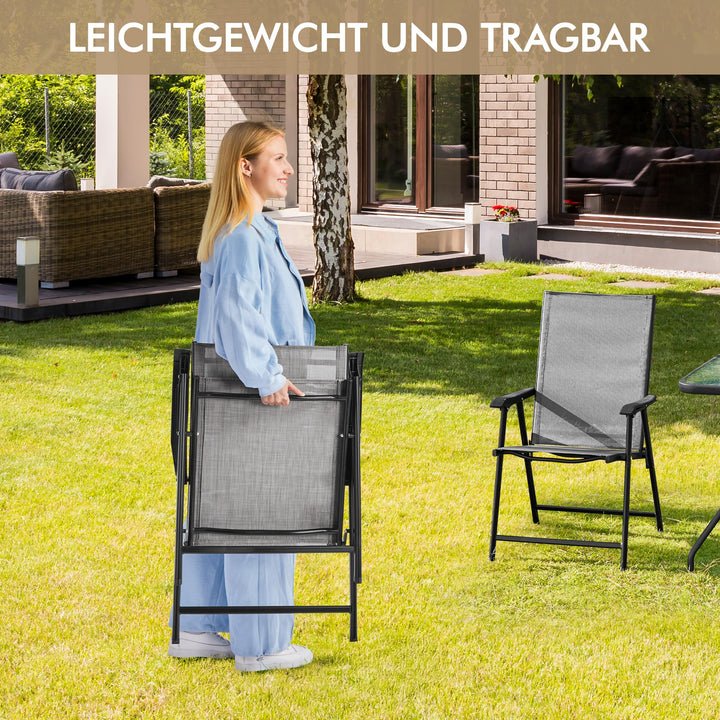 Gartenstuhl-Set 2x Klappstuhl Hochlehner Texteline mit Armlehnen grau - Bild 9