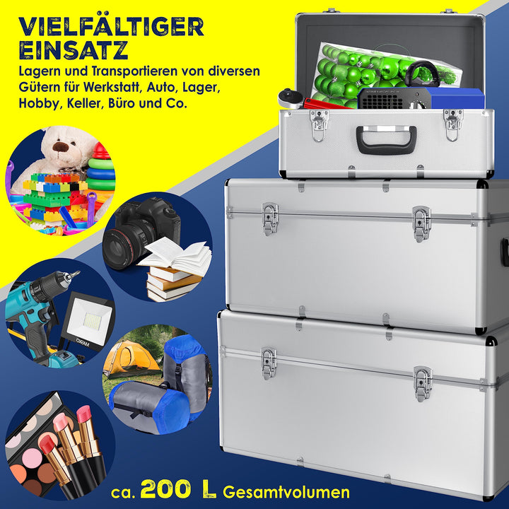 Alubox 3er-Set stapelbar 27L / 67L / 100L mit Schloss - Bild 9