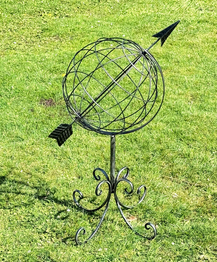 Sonnenuhr Garten Metall Globus Stehend 75 cm Silber Pulverbeschichtet - Bild 6