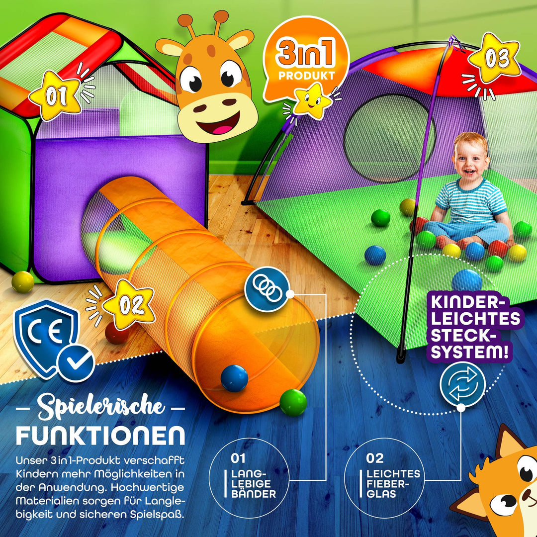 Bällebad Set 3-teilig mit Krabbeltunnel und 200 Bällen für Kinder - Bild 3