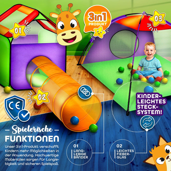 Bällebad Set 3-teilig mit Krabbeltunnel und 200 Bällen für Kinder - Bild 3