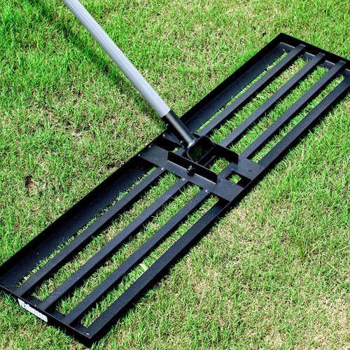 Rasen-Nivellierrechen Stahl 114x25cm mit 213cm Teleskopstiel