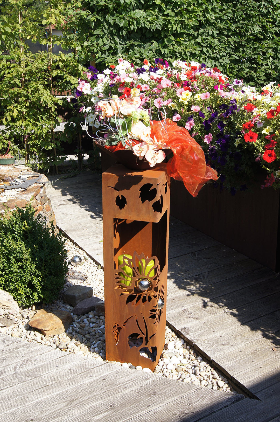 Feuersäule Sonnenblume Edelrost 25x25x100cm für Bioethanol - Bild 5