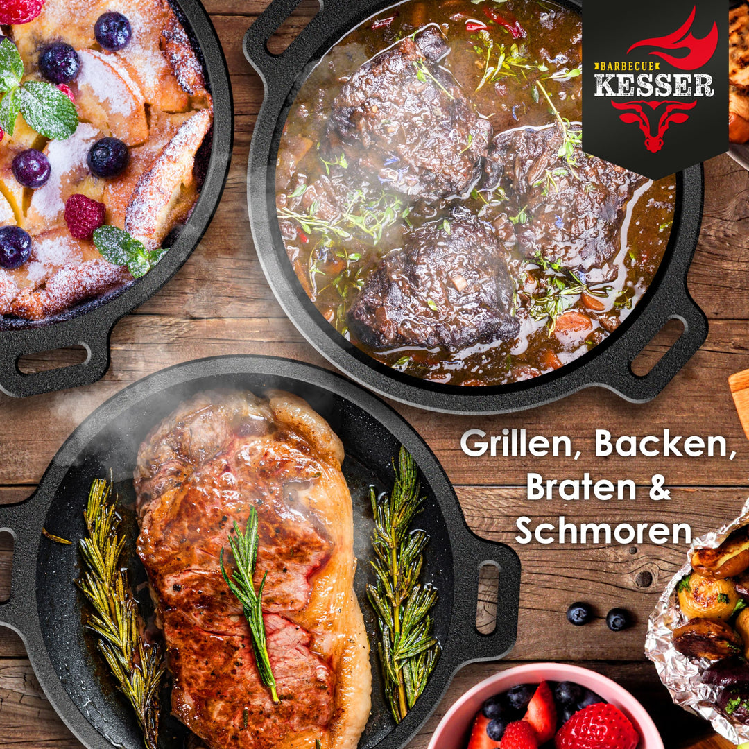 Dutch Oven Set Gusseisen 7,3 Liter mit 2-in-1 Deckel für Outdoor &amp; Indoor - Bild 6