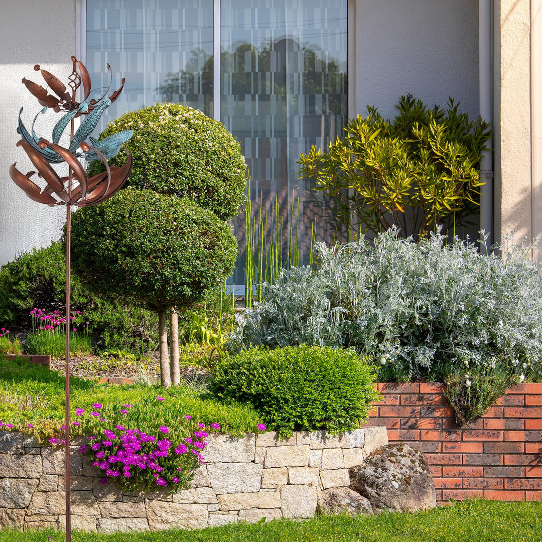 Windrad Garten Metall mit gegenläufigen Rotoren, Kupferoptik, 221 cm - Bild 6