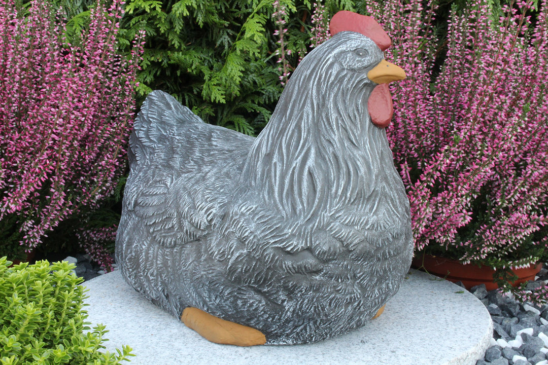 Gartenfigur Hahn &amp; Huhn 2er Set Steinguss Basaltgrau frostfest - Bild 6