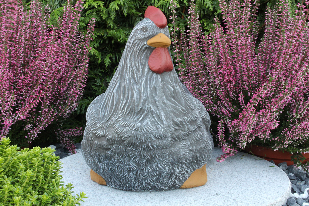 Gartenfigur Hahn &amp; Huhn 2er Set Steinguss Basaltgrau frostfest - Bild 7