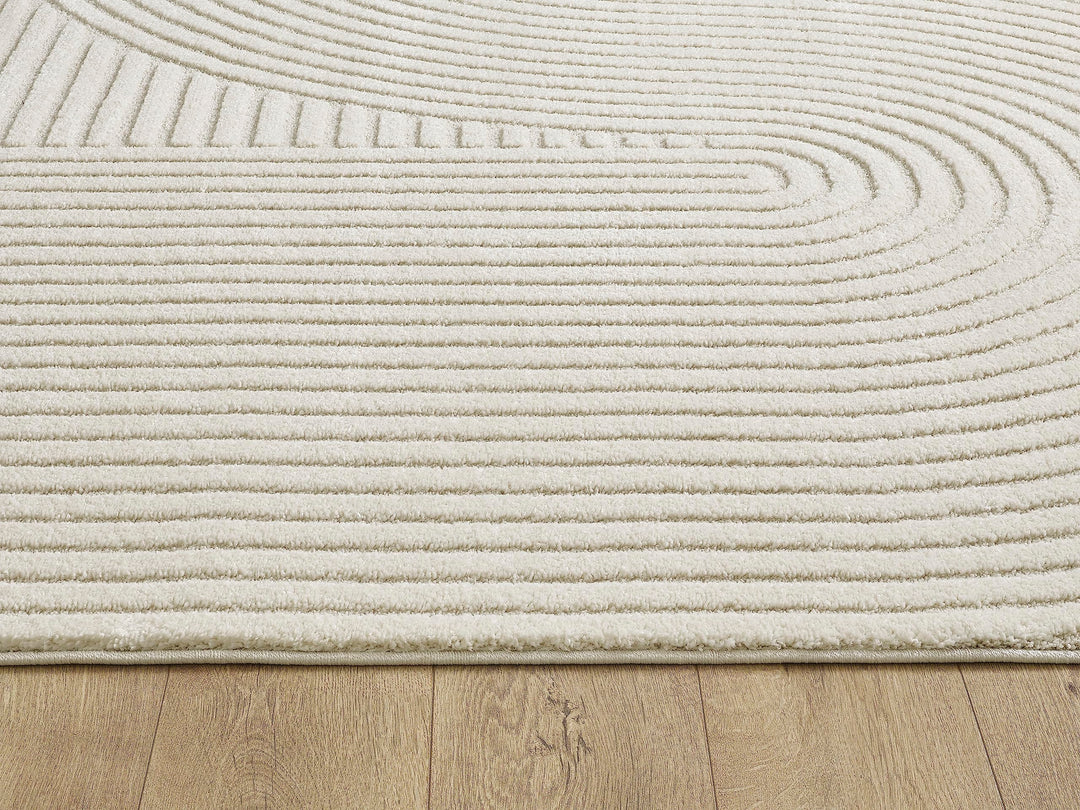 Kurzflor Teppich Hoch-Tief-Struktur 3D-Effekt Creme 140x200 cm - Bild 8