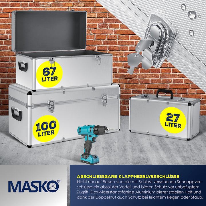 Alubox 3er-Set stapelbar 27L / 67L / 100L mit Schloss - Bild 6