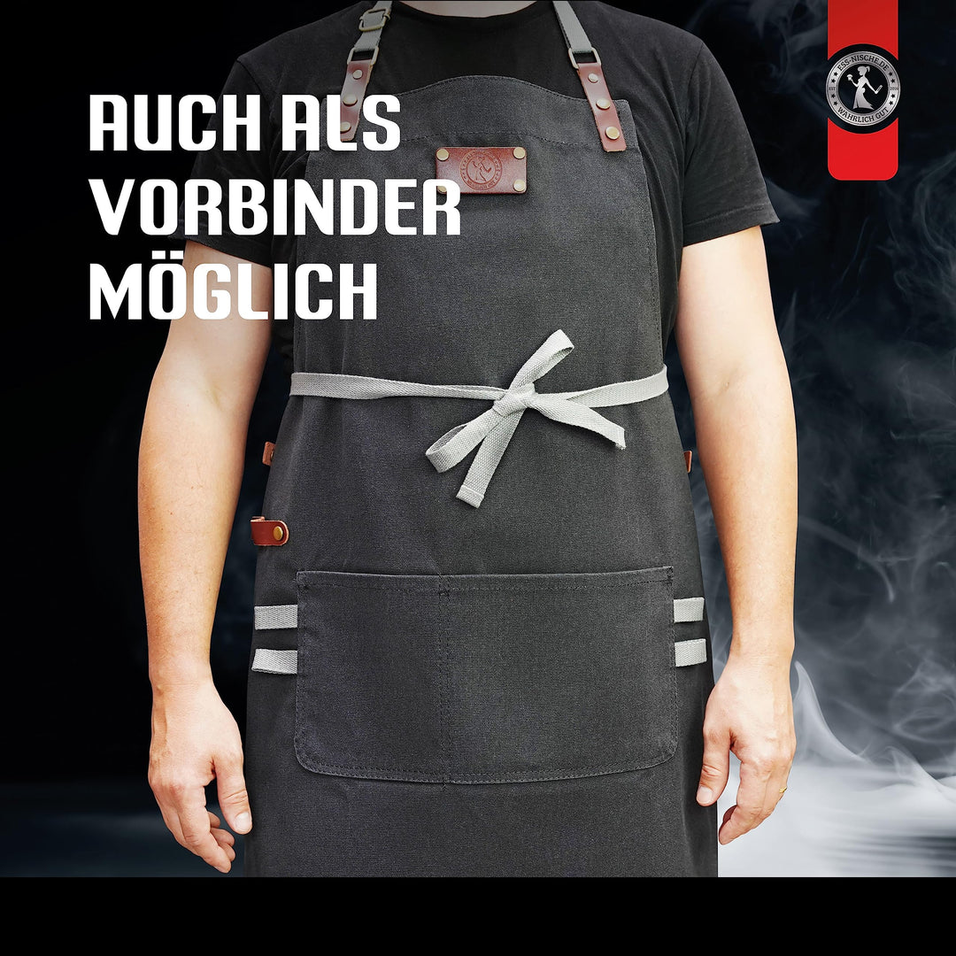 Kochschürze Denim Unisex mit Lederschlaufen anthrazit extra lang - Bild 5
