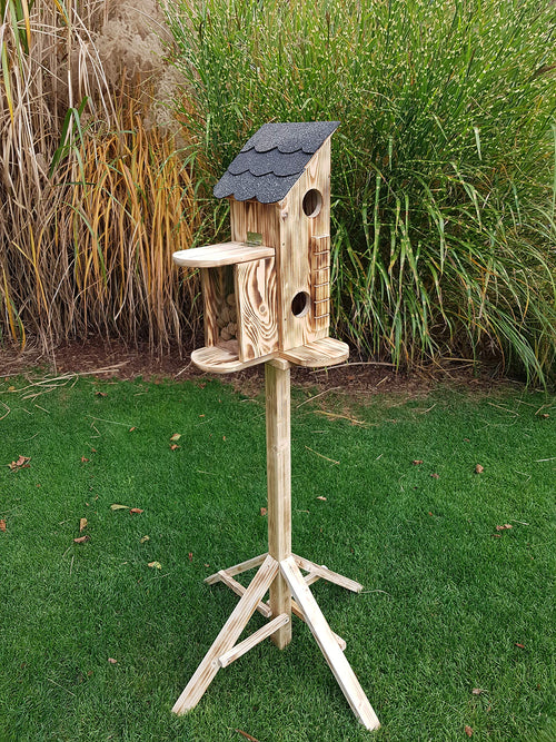 Eichhörnchenkobel mit Ständer Holz geflammt 57 cm Bausatz