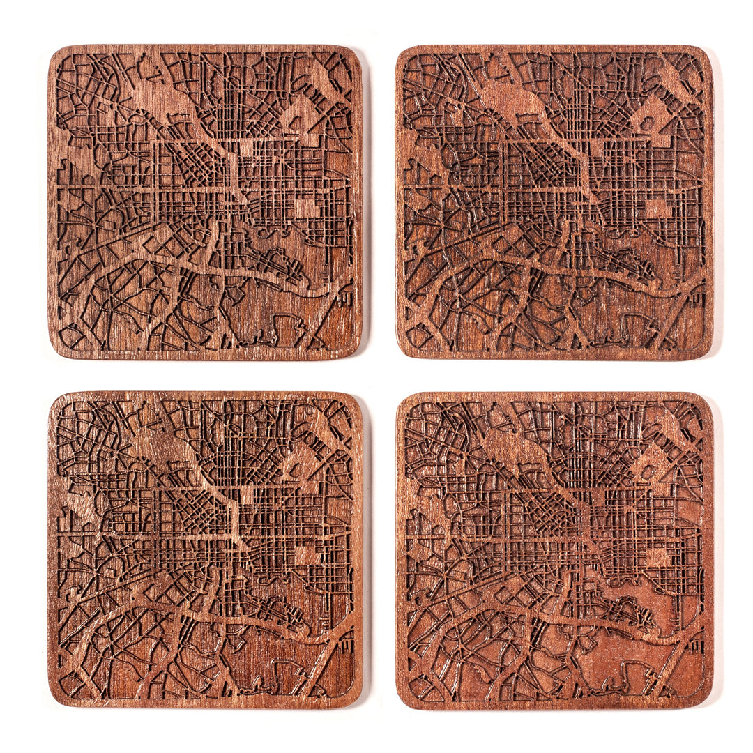 Holzuntersetzer Stadtplan Baltimore Sapeli-Holz 4er Set handgefertigt