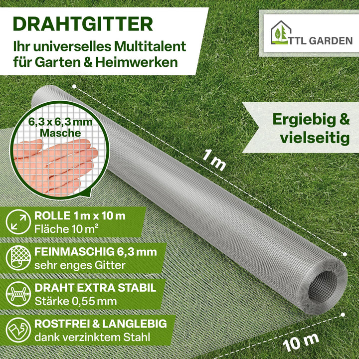 Drahtgitter feinmaschig verzinkt 1x10m Wühlmaus- &amp; Tierschutz - Bild 2