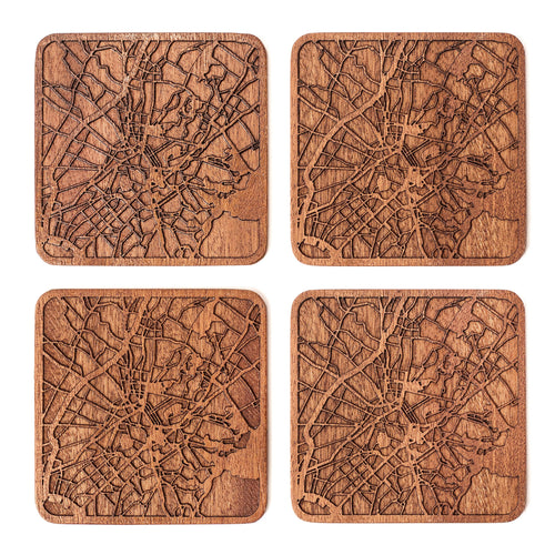 Untersetzer Sapeli-Holz mit Stadtkarte 4er-Set handgefertigt